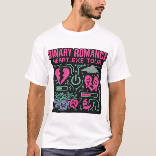 バイナリーユニセックスロマンスTシャツ、キラキラしたサイバーバンド Tシャツ