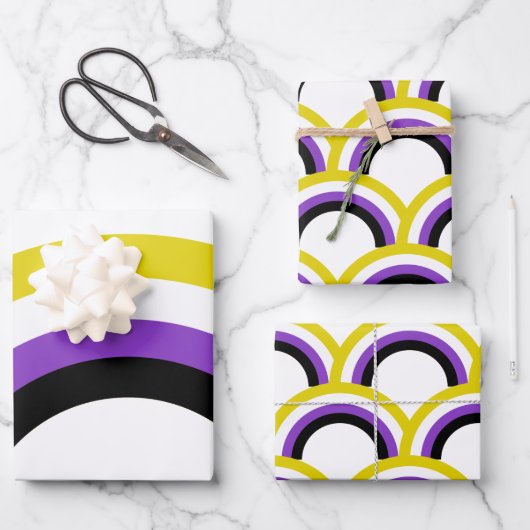 バイナリ以外のレインボー非バイナリプライドフラグ ラッピングペーパーシート (正面)