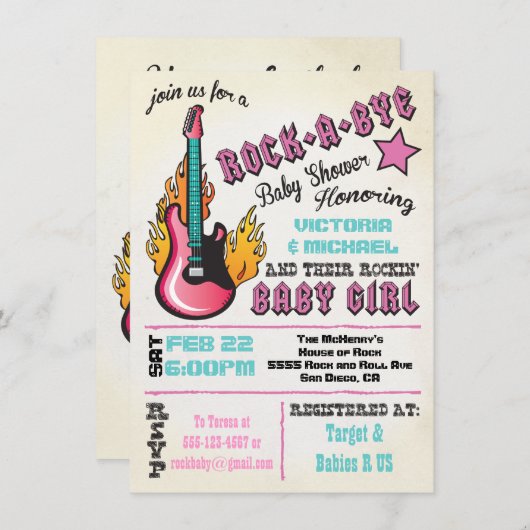 バイバイロックスターベビーシャワー招待状 招待状 (正面/裏面)