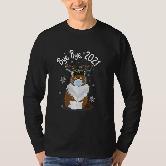 バイバイ2021ネコ顔マスクトナカイ光おもしろいCa Tシャツ (正面)
