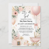 バイバラボホ金ゴールドママシック春ベビーガールシャワー 招待状 (正面)