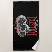 バイパーソナライズされたクビッグバッドバイクバイクもしくは自転車に乗る人ガレージ  ビーチタオル (正面)