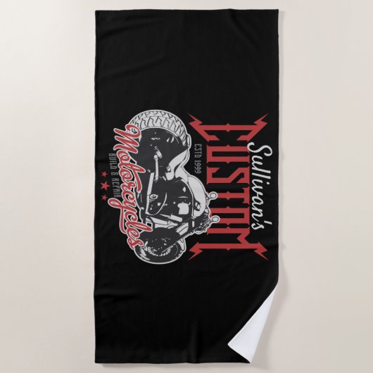 バイパーソナライズされたクビッグバッドバイクバイクもしくは自転車に乗る人ガレージ  ビーチタオル (正面)