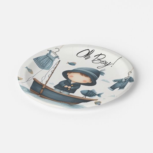 バイフックベイトおもしろい木材リトルフィッシャーマンベビーシャワー ペーパープレート (アングル)