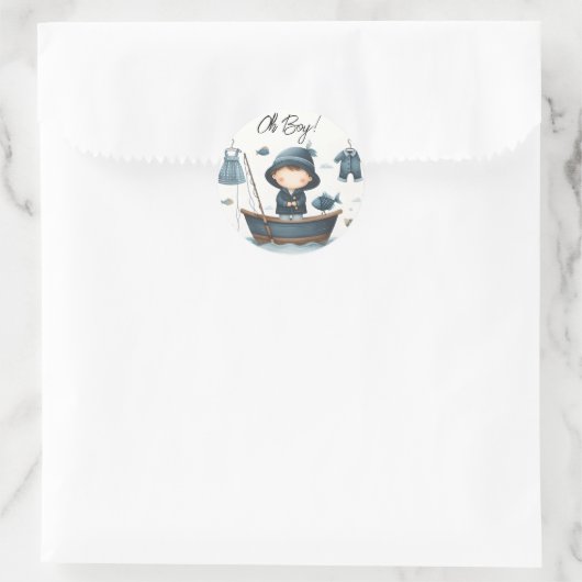 バイフックベイトおもしろい木材リトルフィッシャーマンベビーシャワー ラウンドシール (バッグ)