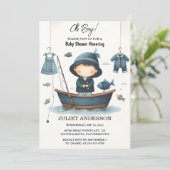 バイフックベイトおもしろい木材リトルフィッシャーマンベビーシャワー 招待状 (スタンド正面)
