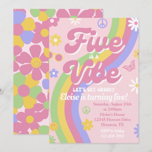 バイブス満載の5歳誕生日招待状 招待状 (正面/裏面)