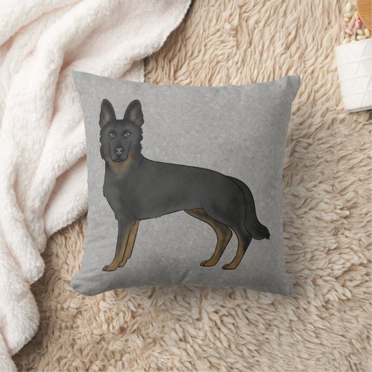 バイブラックのドイツの羊飼いかわいい漫画の犬のグレー クッション (ブランケット)