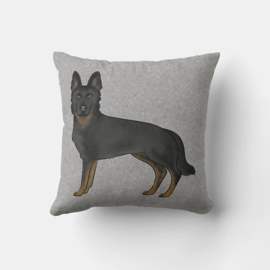 バイブラックのドイツの羊飼いかわいい漫画の犬のグレー クッション (裏面)