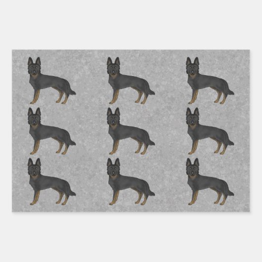 バイブラックのドイツの羊飼いかわいい漫画の犬のデザイン ラッピングペーパーシート (正面2)