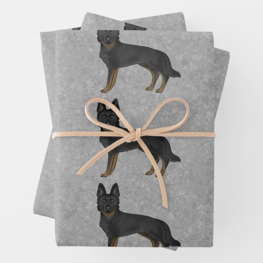 バイブラックのドイツの羊飼いかわいい漫画の犬のデザイン ラッピングペーパーシート (インサイチュ)