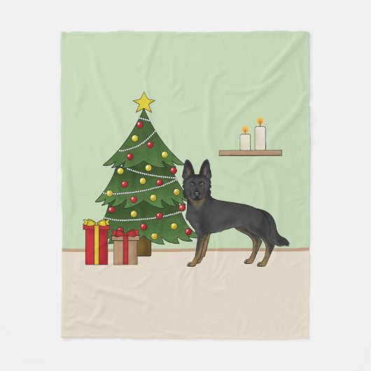 バイブラックのドイツの羊飼いフェスティバルクリスマスツリー フリースブランケット (正面)