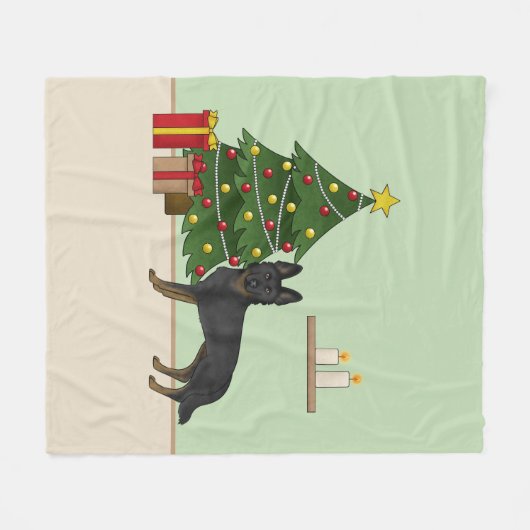 バイブラックのドイツの羊飼いフェスティバルクリスマスツリー フリースブランケット (正面(横))