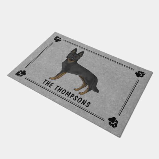 バイブラックのドイツの羊飼い可愛い犬とカスタム文字 ドアマット (アングル)