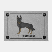 バイブラックのドイツの羊飼い可愛い犬とカスタム文字 ドアマット (正面)