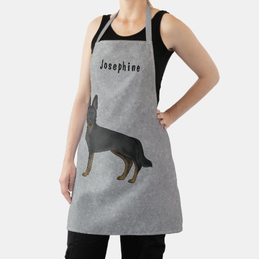 バイブラックのドイツの羊飼い犬とカスタム文字グレー エプロン (インサイチュ)