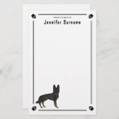 バイブラックのドイツの羊飼いGSD犬とカスタム文字 便箋 (正面/裏面)