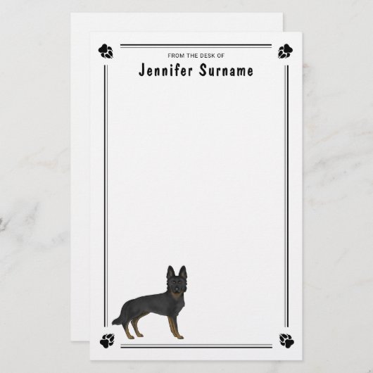 バイブラックのドイツの羊飼いGSD犬とカスタム文字 便箋 (正面/裏面)