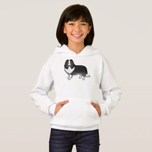 バイブラックシェットランドシェプドッグかわいい漫画の犬 (正面フル)