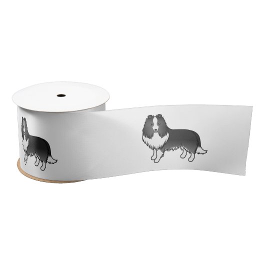 バイブラックシェットランドシェプドッグシェットランド・ シープドッグ漫画の犬 サテンリボン (リール)