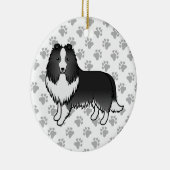 バイブラックシェットランドシェプドッグ漫画の犬とポーズ セラミックオーナメント (右)