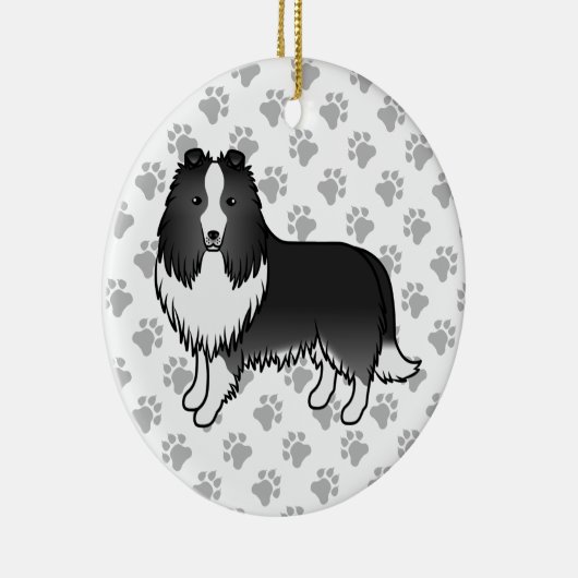 バイブラックシェットランドシェプドッグ漫画の犬とポーズ セラミックオーナメント (右)