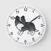 バイブラックシェットランドシェプドッグ漫画の犬のスケッチ ラウンド壁時計 (正面)