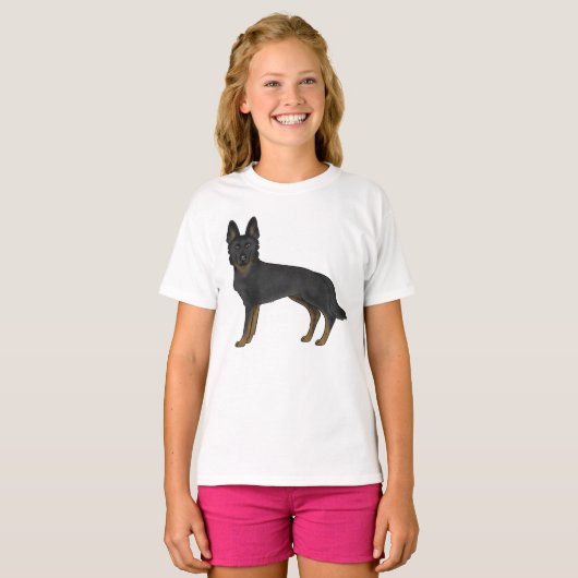 バイブラックドイツの羊飼い漫画の犬のイラストレーション Tシャツ (正面フル)