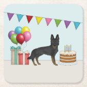バイブラックドイツ羊飼いGSD犬カラフル誕生日 スクエアペーパーコースター (正面)