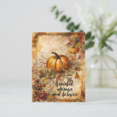 バイブラントな水彩画のカボチャと紅葉の収穫 ポストカード (スタンド正面)