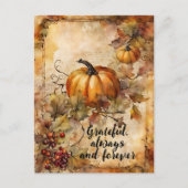 バイブラントな水彩画のカボチャと紅葉の収穫 ポストカード (正面)