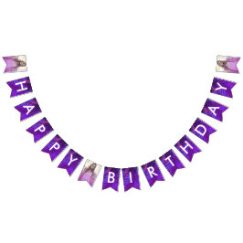 バイブラントパームリーフパープル写真ハッピーバースデーフラグ バンティングフラッグ