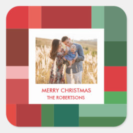 バイブラント幾何学カラーブロック クリスマスフォト スクエアシール