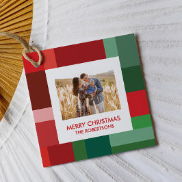バイブラント幾何学カラーブロック クリスマスフォト フェイバータグ