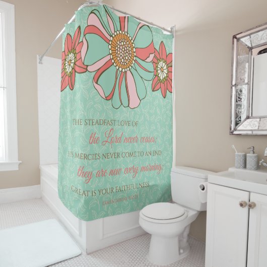 バイブルバースアクア&ピンクレトロフローラ シャワーカーテン (インサイチュ)