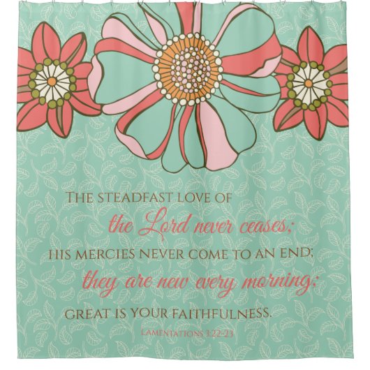 バイブルバースアクア&ピンクレトロフローラ シャワーカーテン (正面)