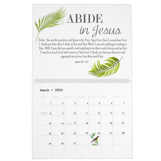 バイブルバース祈りの言葉フローラカスタム カレンダー (3月 2026)