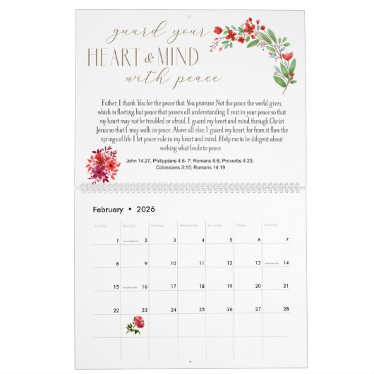 バイブルバース祈りの言葉フローラカスタム カレンダー (2月 2026)
