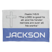 バイブルパーソナライズされたバースブルーグレーボーイズ枕ローケース 枕カバー (正面)