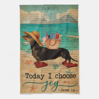 バイブルビーチライフジョイダックスフントバーティカル キッチンタオル
