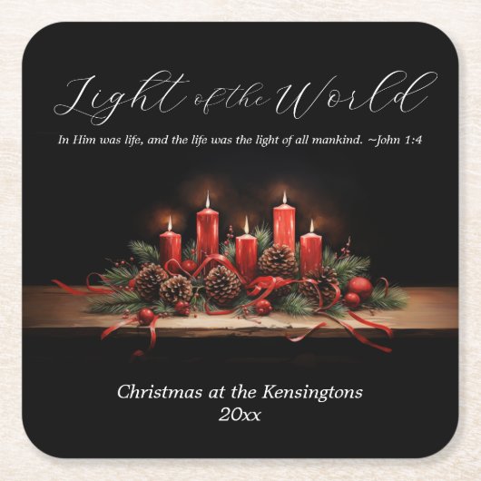 バイブル伝統的聖句クリスマス・ホリデー スクエアペーパーコースター (正面)