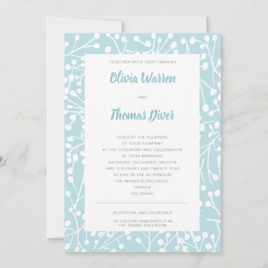 バイブル引用文ウィンターブルーベリーエレガントな結婚式 招待状 (裏面)