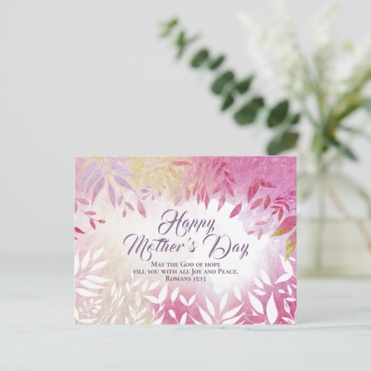 バイブル感動的聖句ピンクフローラ母の日 ポストカード (スタンド正面)