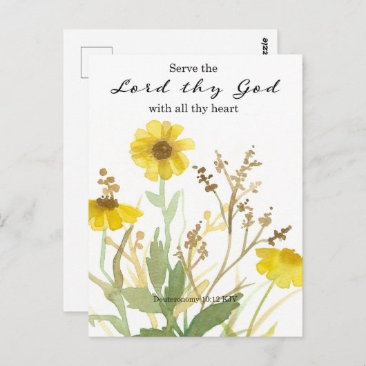 バイブル申命記聖なる書物、 経典イエローワイルドフラワー ポストカード (正面/裏面)