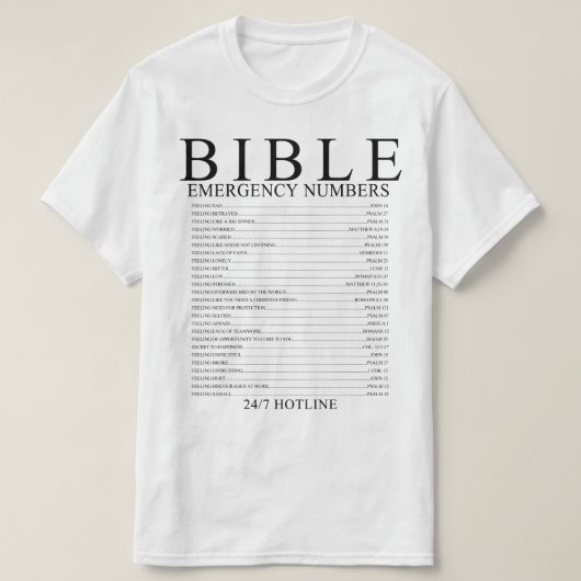 バイブル緊急電話番号 Tシャツ (デザイン正面)