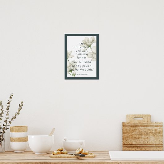 バイブル聖なる書物、 経典勇気付けられる引用文ホワイトフラワー ポスター (キッチン)