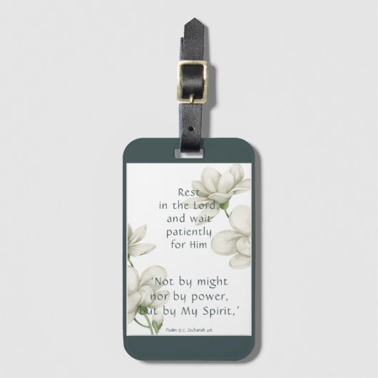 バイブル聖なる書物、 経典勇気付けられる引用文ホワイトフラワー ラゲッジタグ (正面縦)