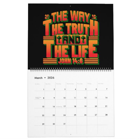 バイブル聖句キリスト教の引用文とことわざ12ヶ月 カレンダー (3月 2026)