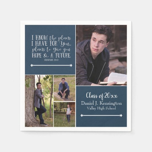 バイブル聖句クリスチャン卒業写真コラージュ スタンダードカクテルナプキン (正面)
