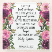 バイブル聖句ローマの梅ピンクのフローラ聖なる書物、 経典 ガラスコースター (正面)